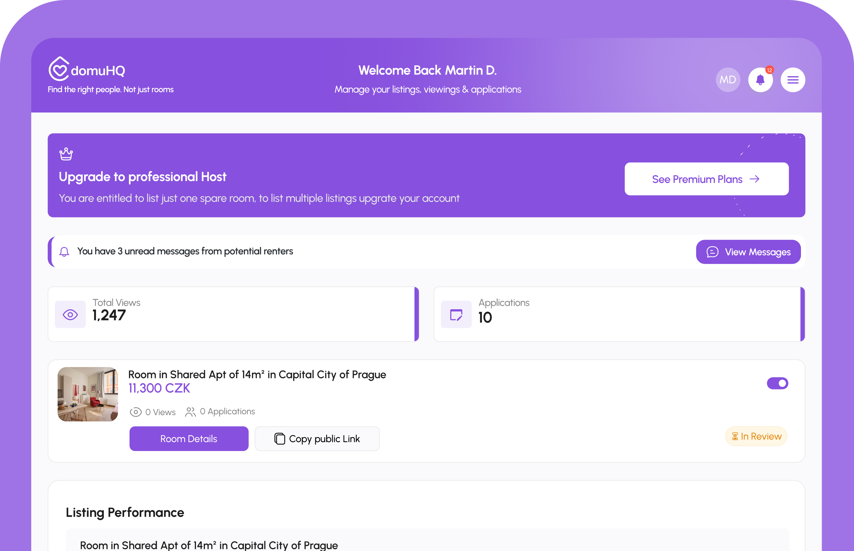 Live with tenant dashboard